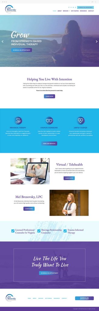 Mel Brezovsky Counseling Home Page Website Design